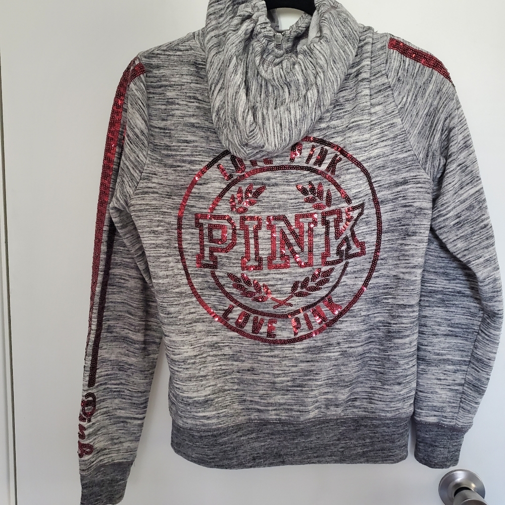 NWOT Victoria secrets VS Pink Gray Hooded Full Zip Sweatshirt Size Small